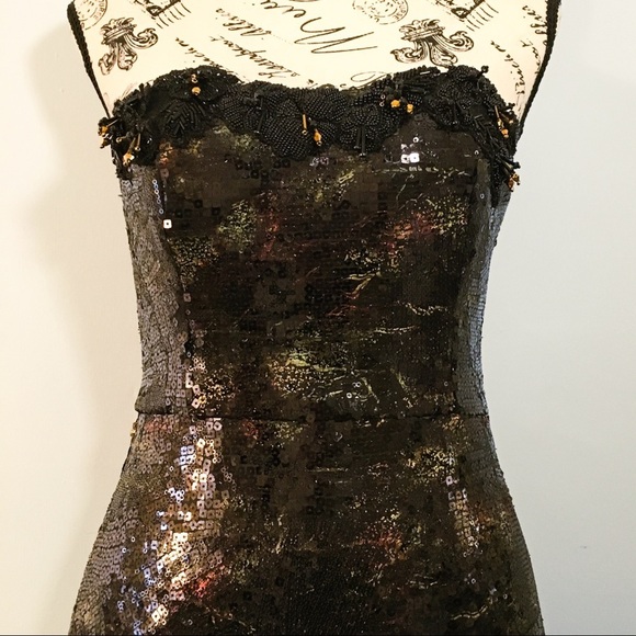 nwt Marchesa Notte Strapless Sequin Gown Formal Mermaid Dress Black Gold Size 2 - Picture 10 of 17